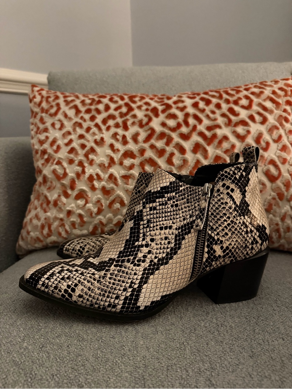 Women’s Snakeprint Ankle Boot in Black and Cream